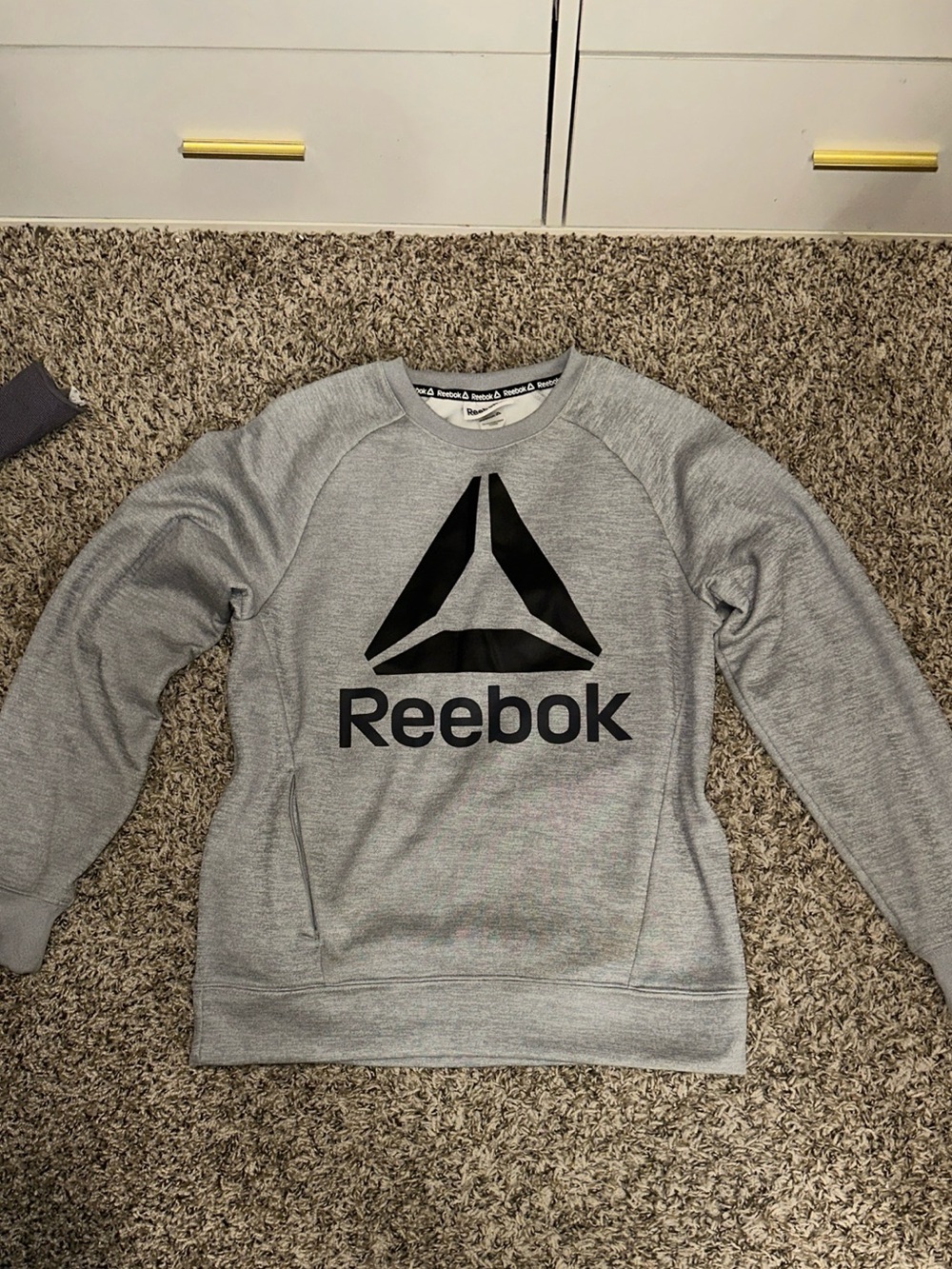 Reebok Men's Light Gray Crewneck Sweatshirt with Black Logo